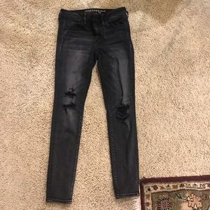 american eagle black ripped jeggings